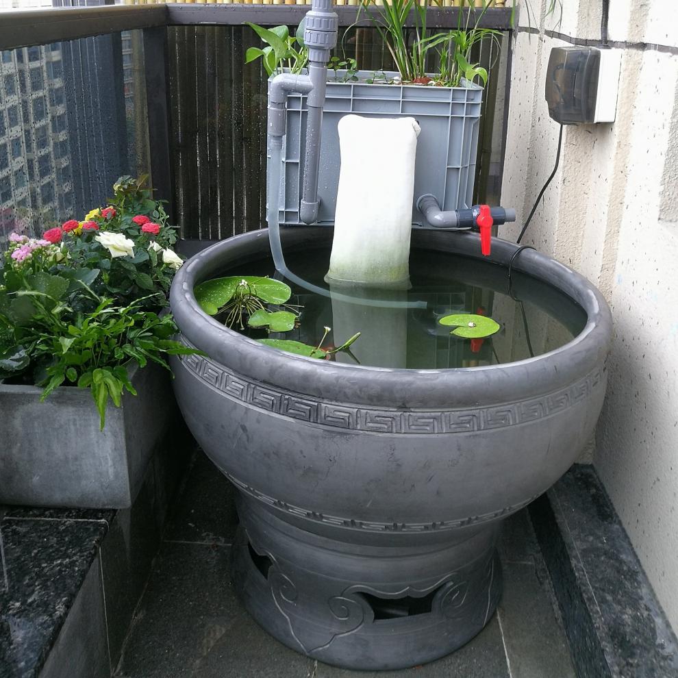 黑陶鱼缸古法养鱼老北京鱼盆陶土泥盆养金鱼荷花睡莲瓦盆中式家用60cm