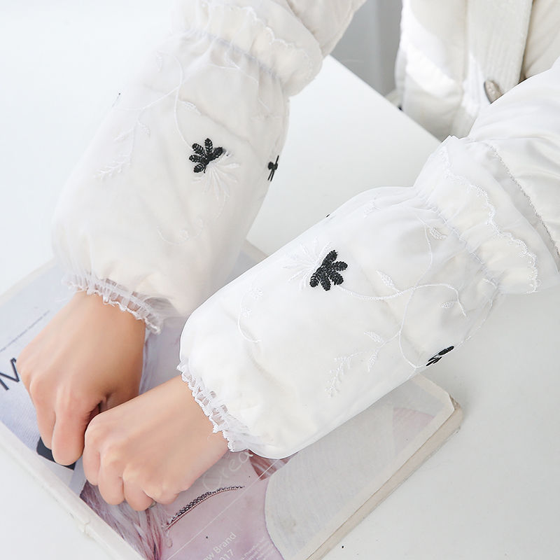 羽绒服防脏袖套买一一双层蕾丝精致刺绣女短款家务办公防污护袖筒袖套