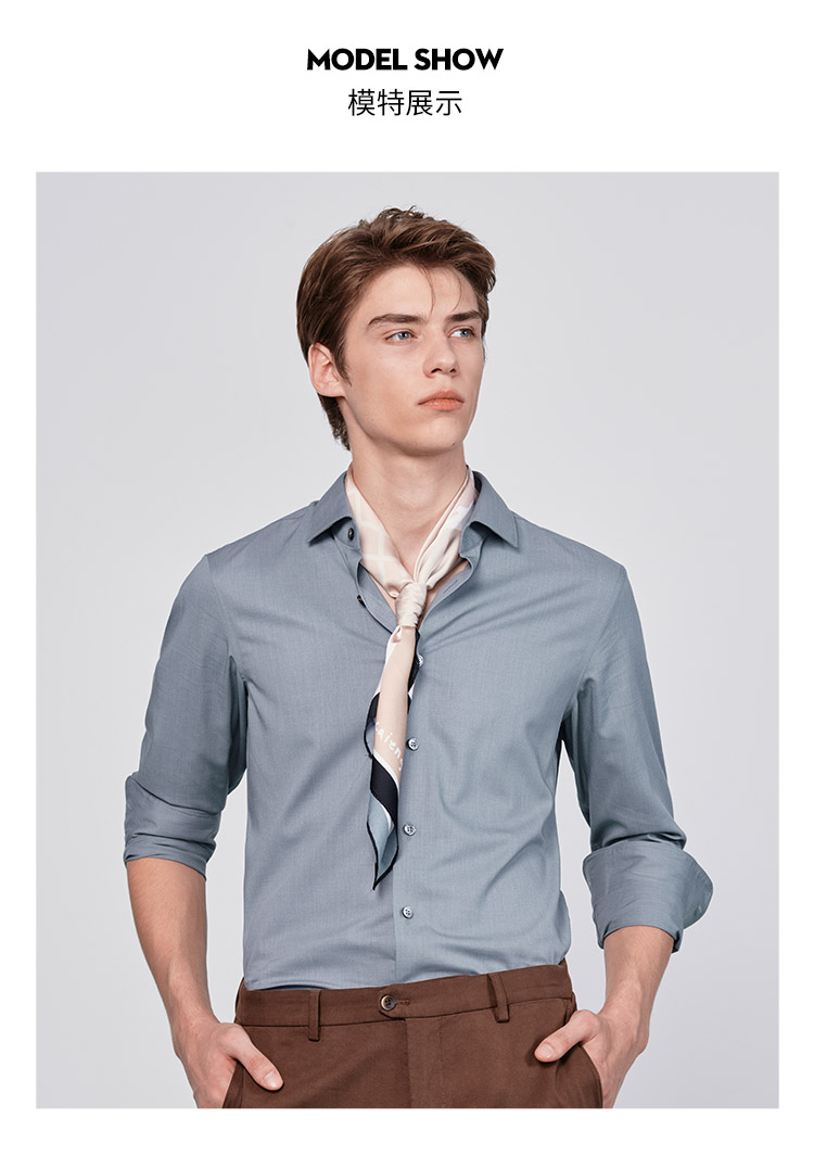 jodoll乔顿春季新款抗皱易打理衬衣气质雾霾绿哑光质感长袖衬衫男