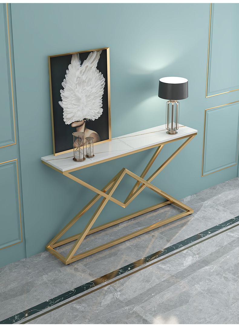 极简风金属玄关柜现代简约轻奢入户端景台玄关台 经典黑 雅士白 :140*