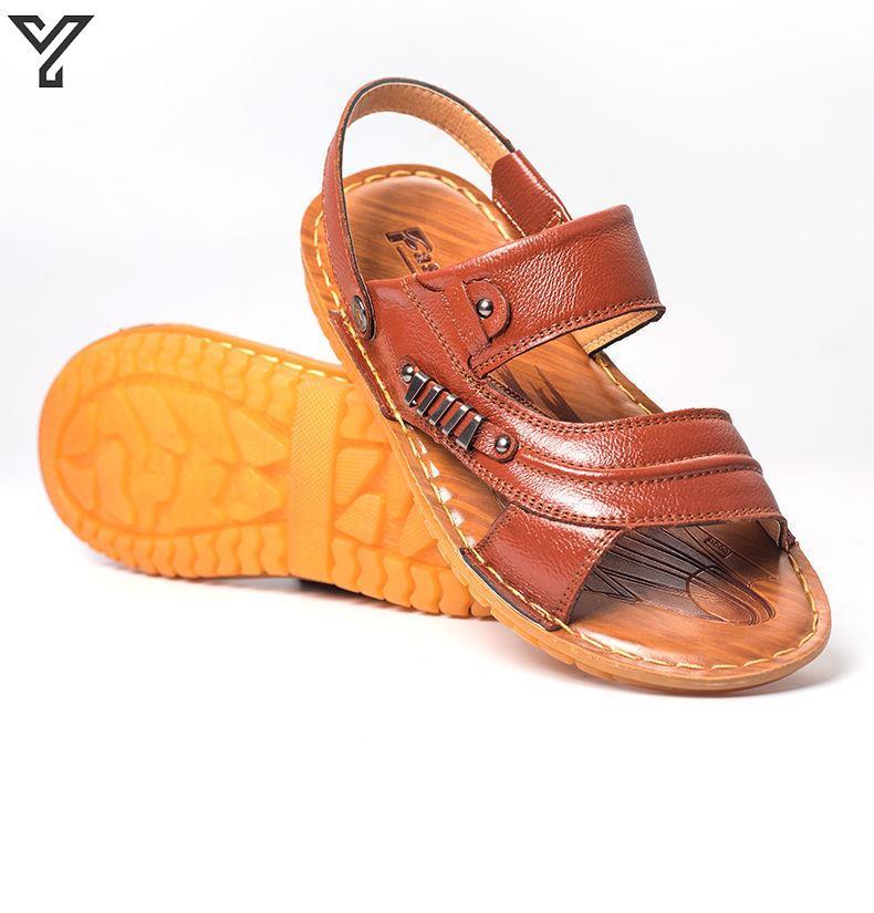 男子男鞋真牛皮防滑沙滩鞋手工拖鞋 黄色 40品牌: 木林森(mulinsen)