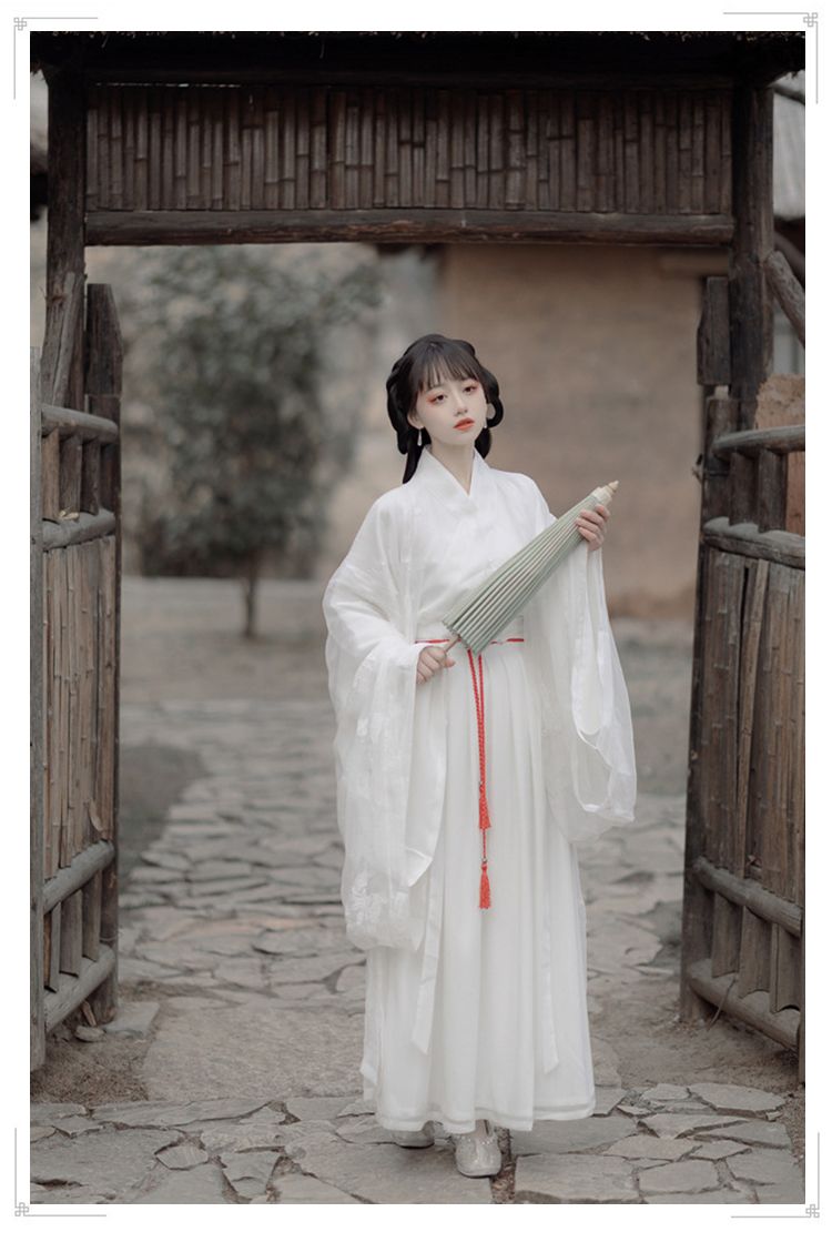 神明少女魏晋风汉服女白色古装襦裙中国风仙气全套春夏三件套腰绳3米