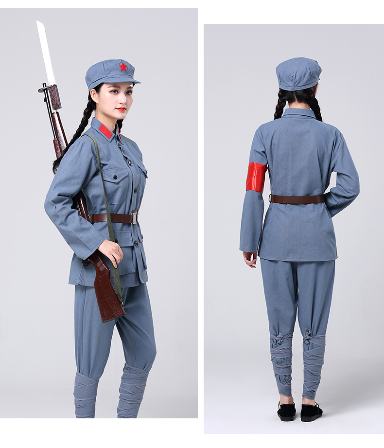 果愉 红军演出服儿童棉麻八路军新四军舞台抗战长征小红军表演出服装