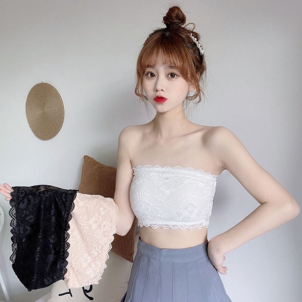 一字围蕾丝抹胸内衣少女学生韩版露肩美背裹胸小背心无肩带防走光曼迪