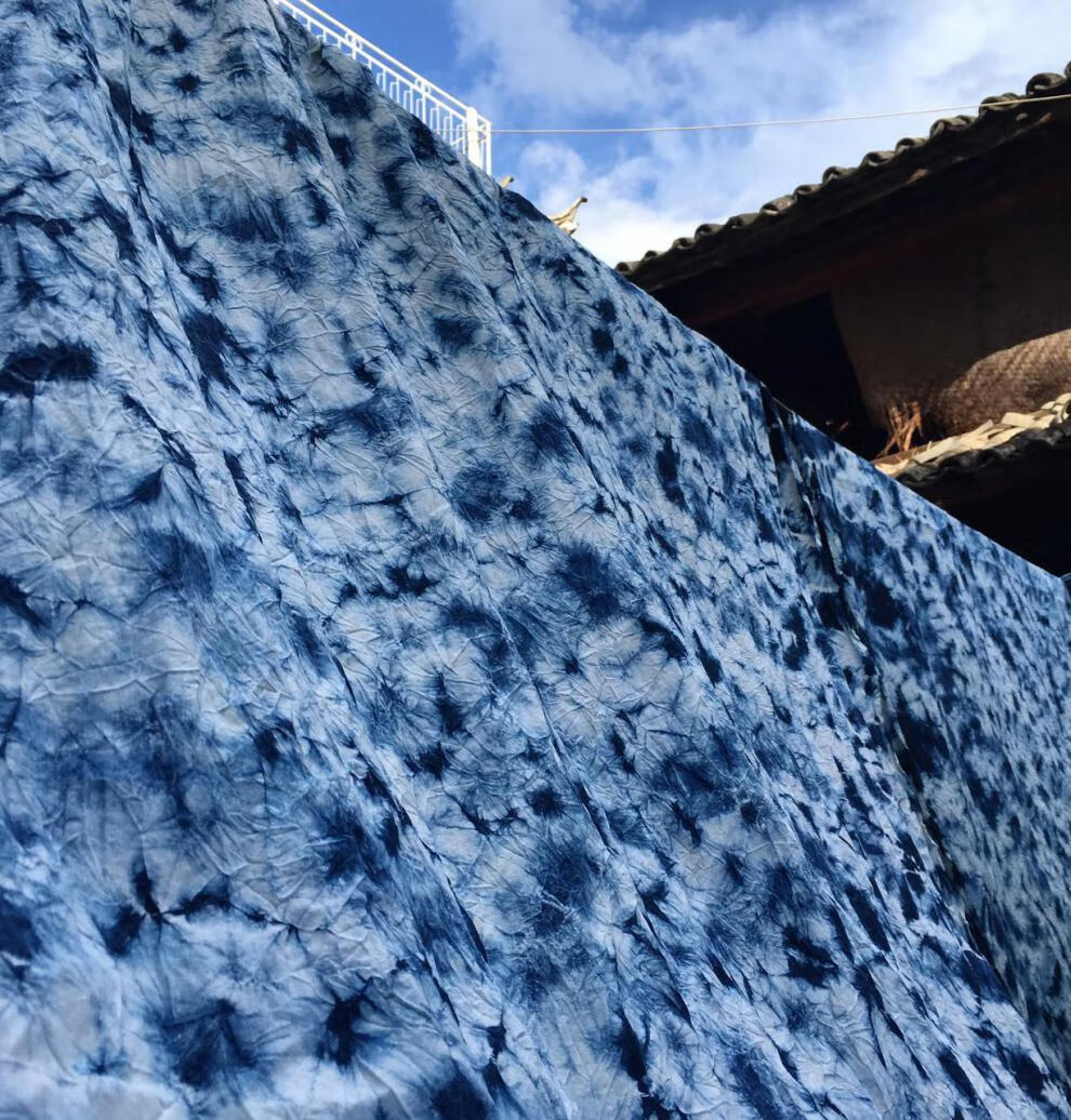 手工靛蓝染布料蓝染布云青纯棉扎染云染植物靛蓝草木染桌布茶席diy