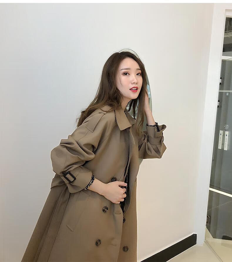 风衣202新款春装坠感中长款外套女过膝气质女神范英伦风 灰棕色有里布