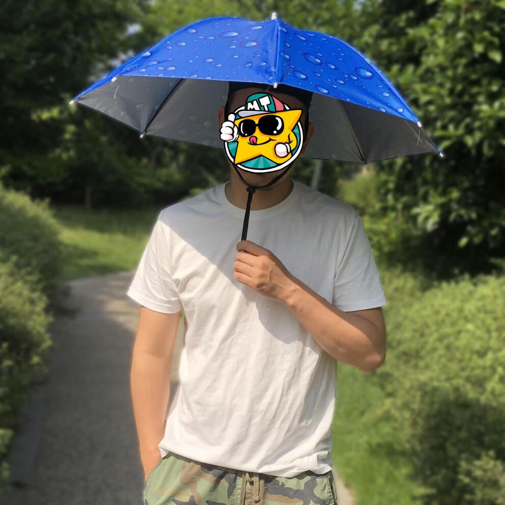 采茶伞头顶伞 伞帽防风钓鱼斗笠双层头戴式遮阳雨伞户外垂钓防晒头顶