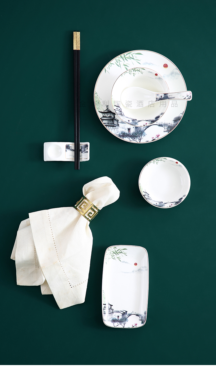 酒店餐具摆台套装碗盘新中式家用饭店会所包厢招待餐具摆盘f款八件套