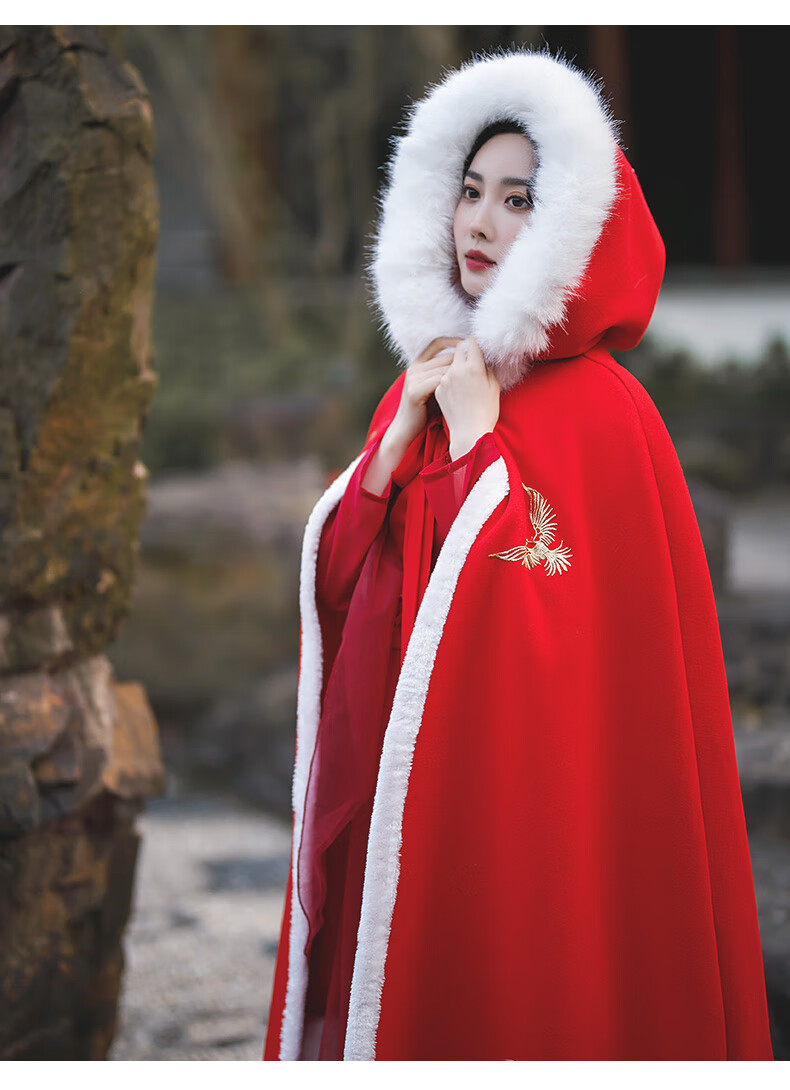 汉服斗篷 汉服古装披风斗篷古风冬季长款红色女秋冬加厚结婚中国风加