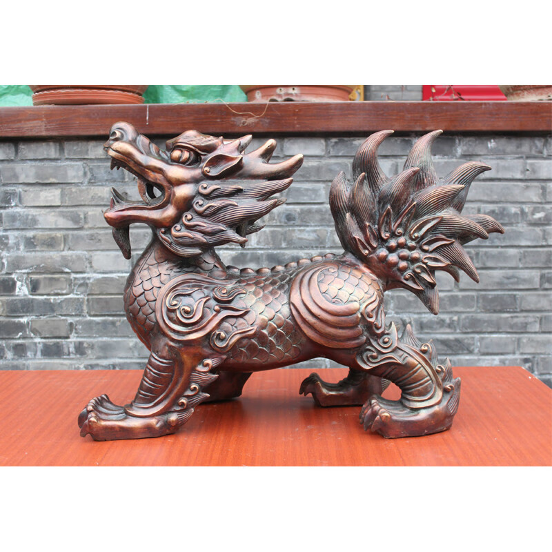 摆件商务麒麟铜器 纯铜麒麟黄铜麒麟四脚着地爪子麒麟工麒麟一对 中号