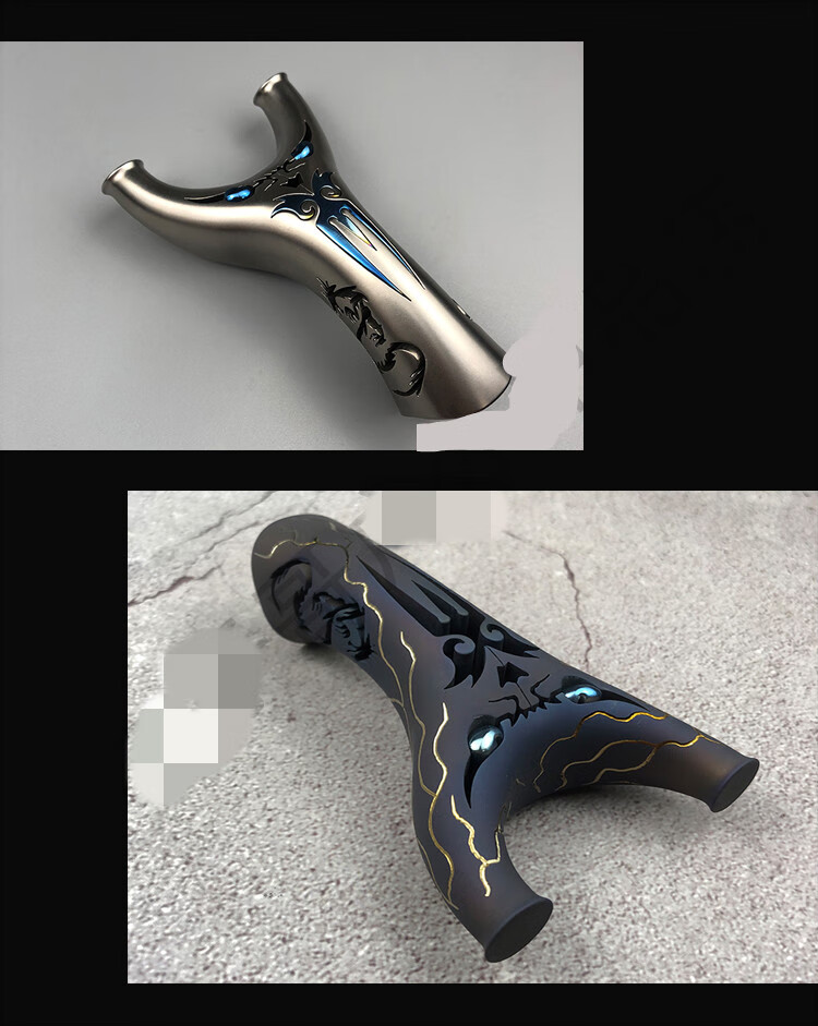 高端精致做工 胖飞虎钛合金圆撑头弹弓 重弓户外精准扁皮弓 烤蓝镶嵌