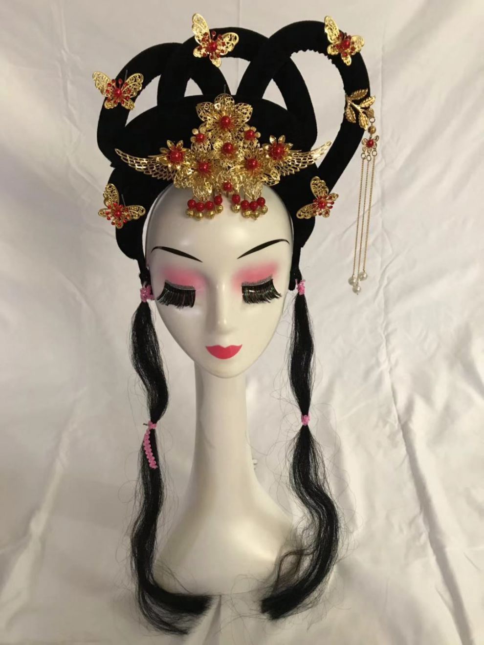 戏剧头饰古装假发古代小姐越剧花旦头套黄梅戏假发头饰 双链款【图片