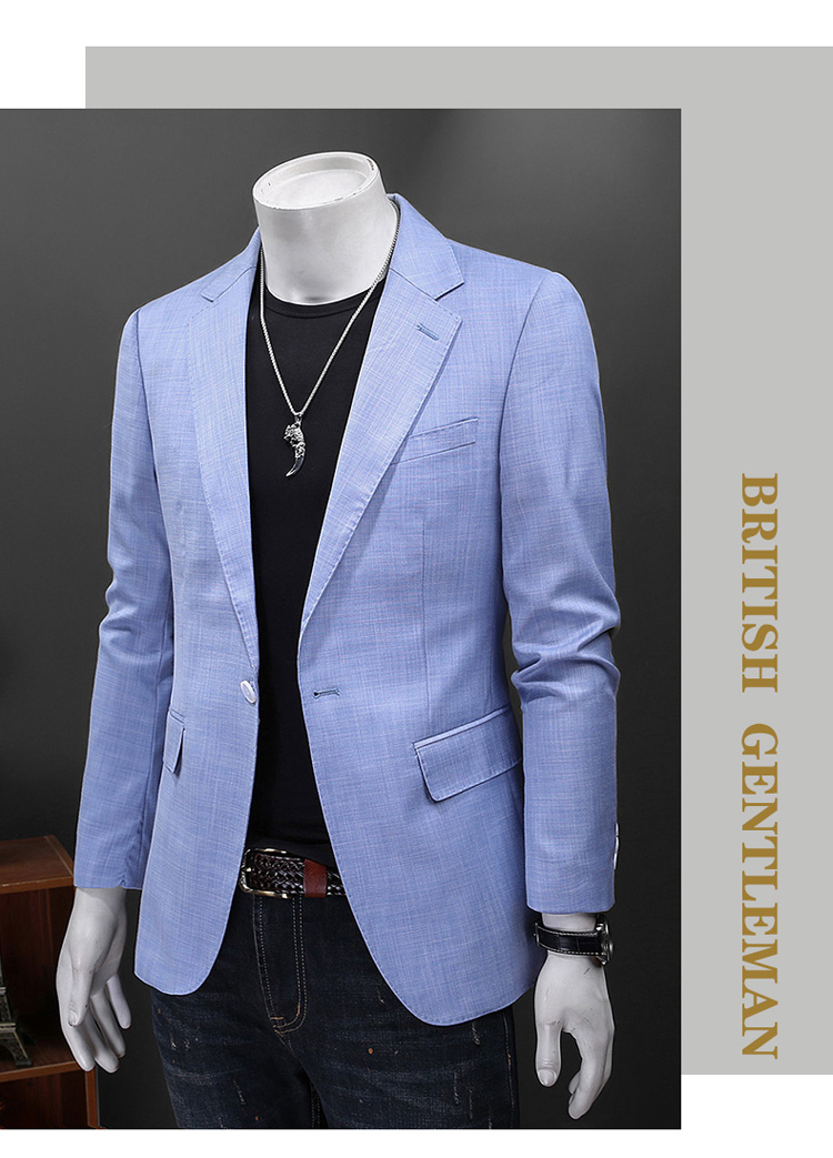 墨徒motu西装外套男士春秋新款商务休闲修身大码浅蓝休闲西服上衣便服