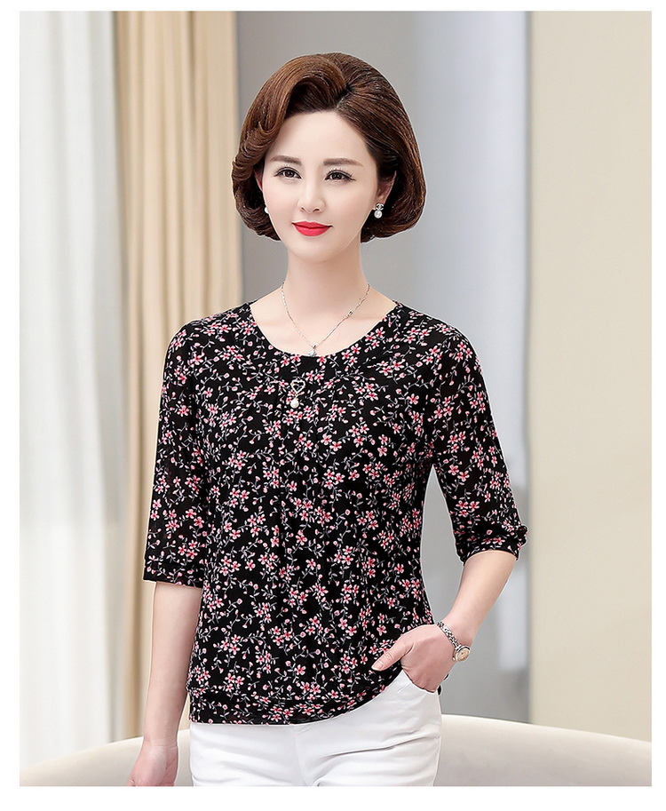 4050岁妈妈女士半截袖中年人妇女夏天中袖衣服中老年半袖体桖t恤打底