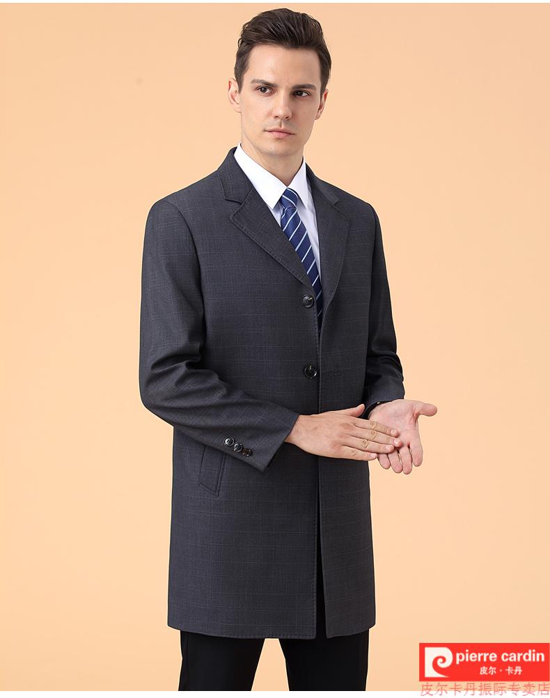 皮尔卡丹品牌高档男装风衣男中长款春春季中老年男士爸爸西装领加大码