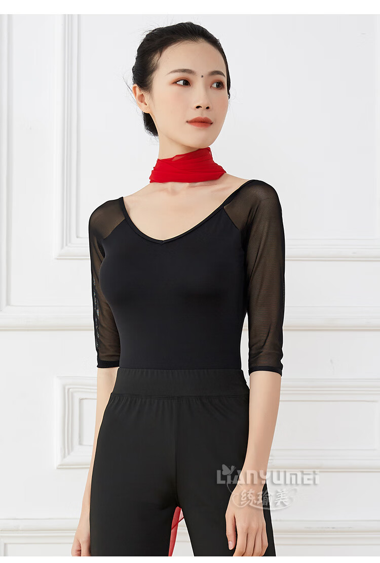 轻奢瑜伽舞蹈练功服女形体礼仪训练套装走秀模特仪态优雅黑色衣服练舞