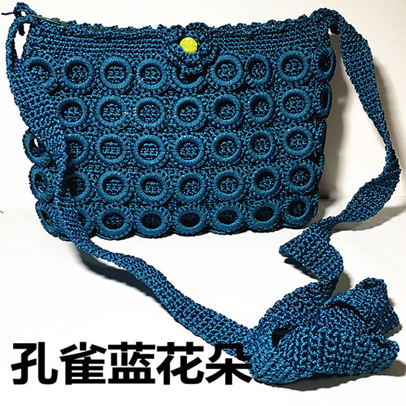 新品空心线编织包手工钩包圈圈毛线包成品包小方包女包手提包空心线