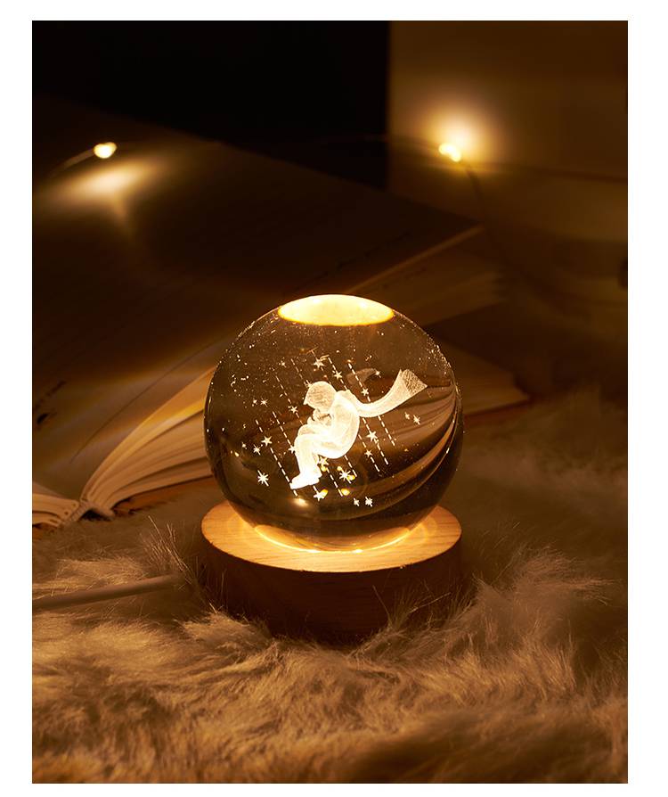 发光水晶球小夜灯发光水晶球电脑桌面摆件小夜灯装饰品送女生女孩闺蜜