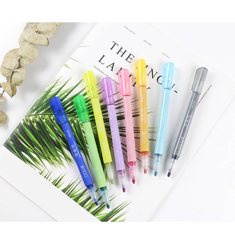 8色轮廓笔高颜值荧光笔套装学生手帐笔记号笔彩色文具学习用品橙色单