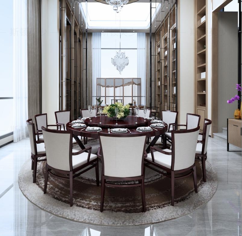 60轻奢酒店餐桌电动大圆桌自动旋转转盘新中式桌饭店101520人椅子