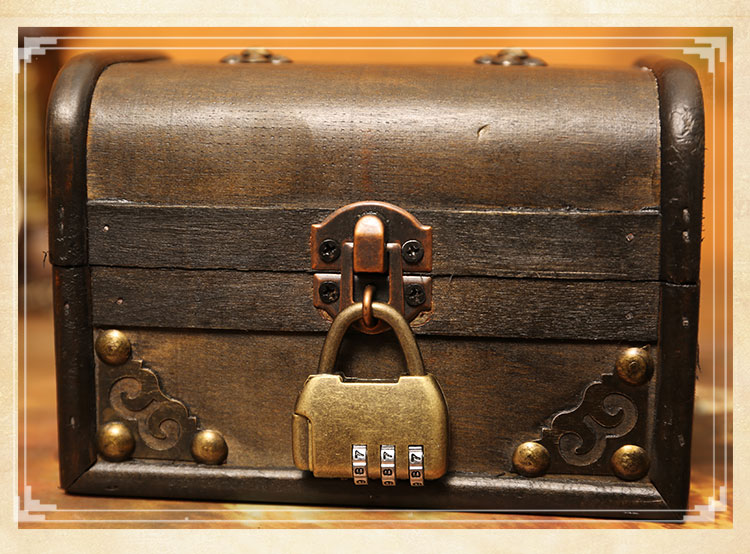 盒木质饰品首饰盒儿童藏宝盒小百宝箱小盒子 做旧灰色-密码锁【图片