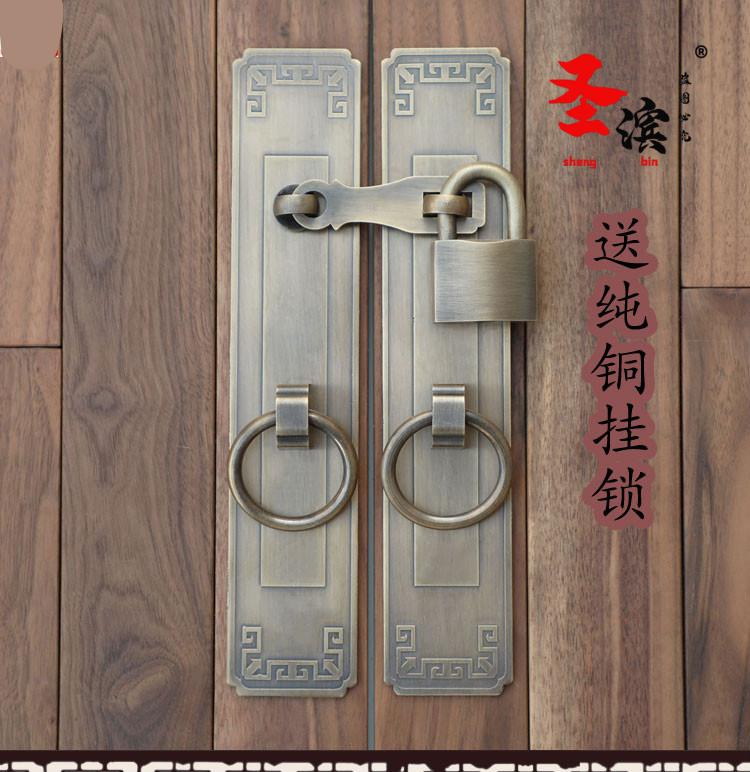 锁扣插销中式仿古铜门栓搭扣柜门拉手大门把手铜老式木门挂锁625古铜
