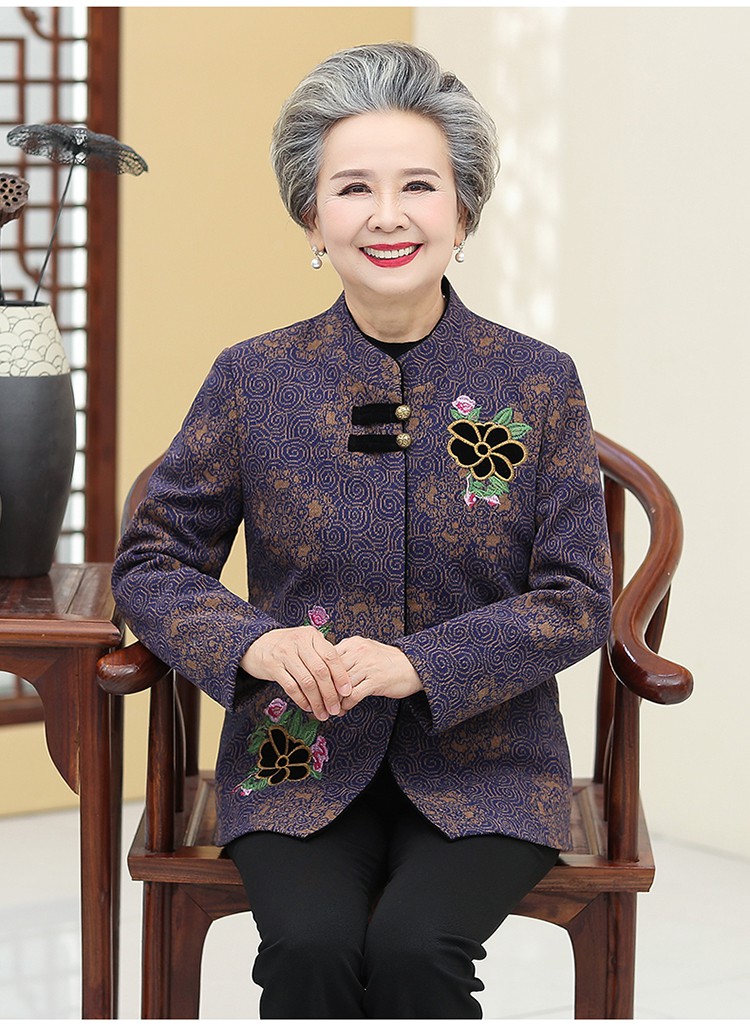 老太太女装秋冬款外套加绒大码奶奶装唐装女中老年人加厚外衣60岁708