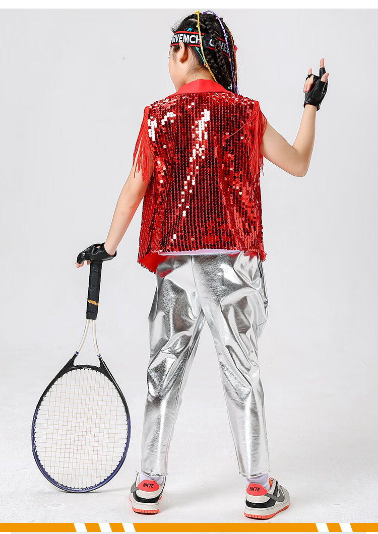 六一儿童亮片演出服小学生爵士舞中大童架子鼓表演服男孩走秀黑色120