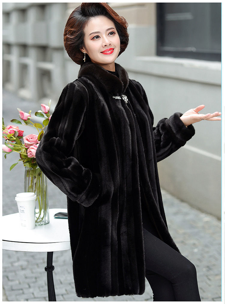 新款罗萨马防水貂毛皮草女外套长款时尚卡貂绒貂皮大衣白色立领xxxxxl