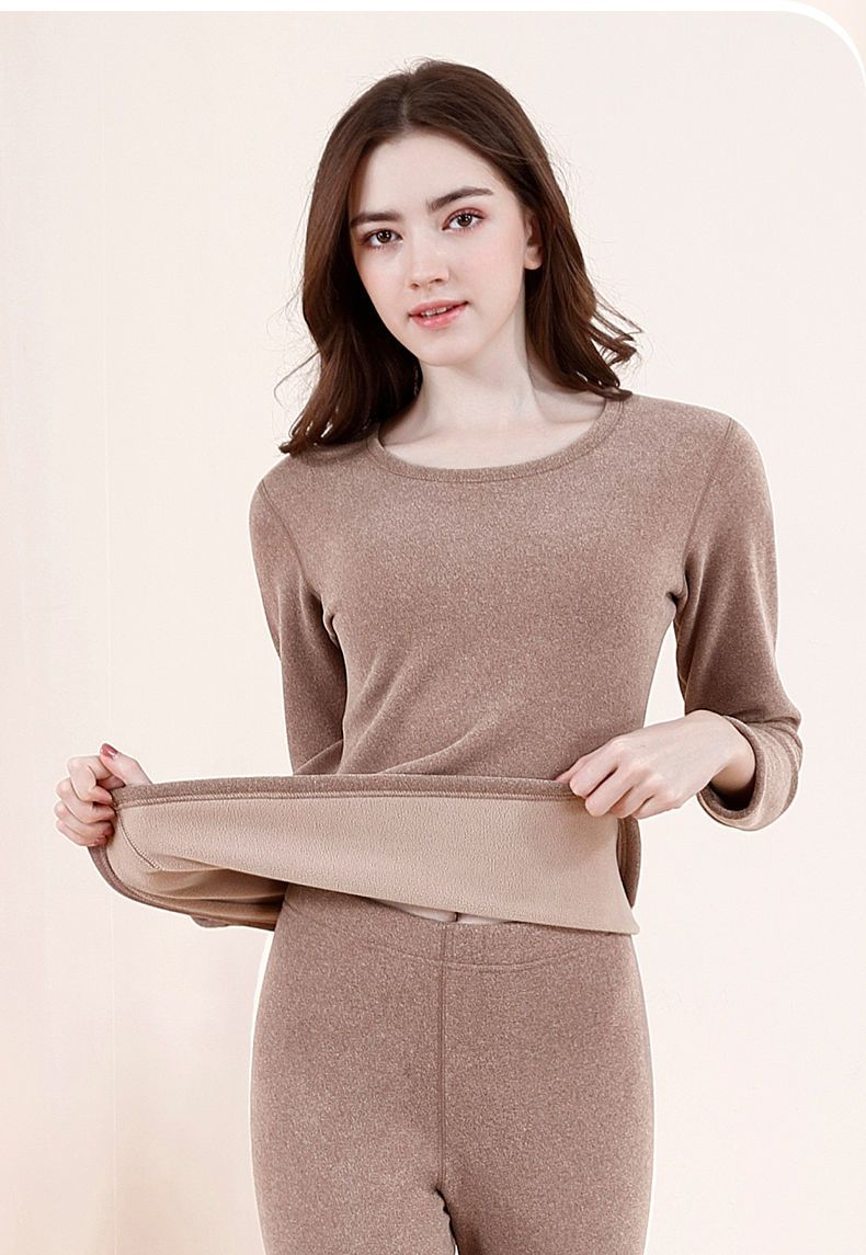 特厚保暖衣女保暖内衣女加厚加绒德绒无痕秋衣秋裤女套装一体羊羔绒