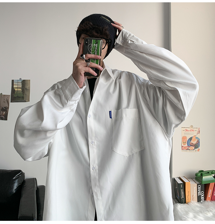 卡度顿衬衫男夏季薄款男士长袖衬衫宽松休闲纯色港风潮流ins男生上衣