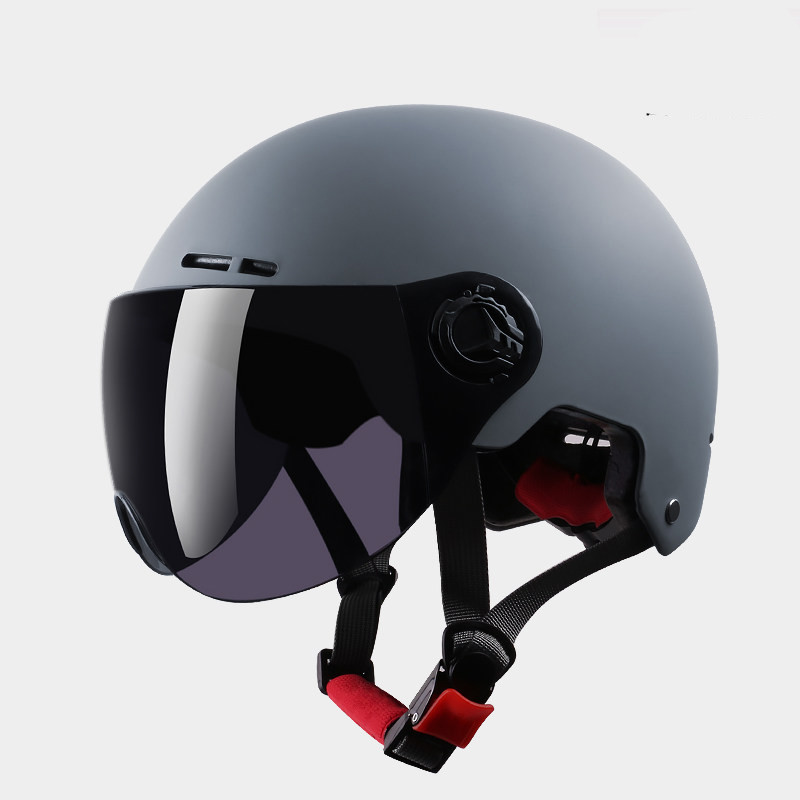 头盔夏季男女士电动机车防晒哈雷半盔四季通用安全帽 201亚黑配透明镜