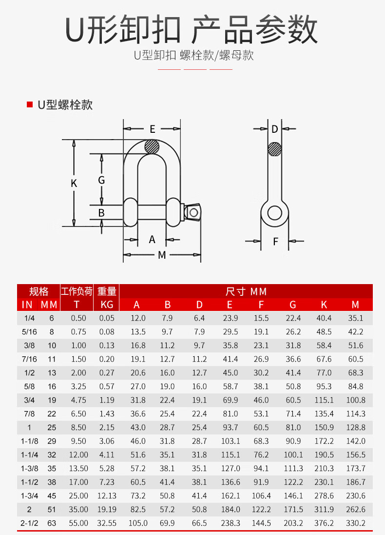 25t 卸扣d形马蹄扣u型环镀锌船用锁扣卡扣美式卸扣起重吊环定制 弓型