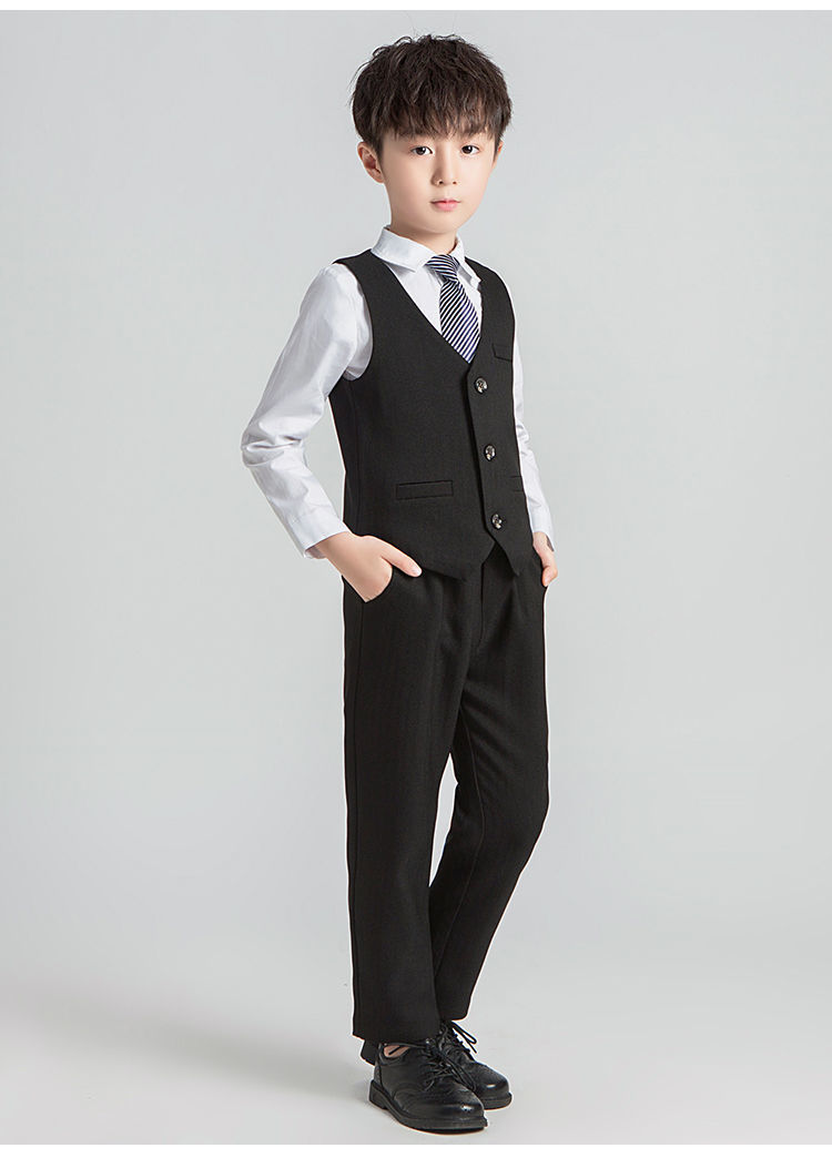 儿童西装男套装男童小西服婚礼花童礼服男小孩演讲帅气演出服松紧 黑