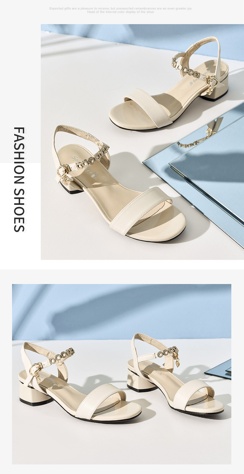 蜘蛛王女鞋小跟凉鞋女中跟2021新款一字带仙女风百搭粗跟时尚夏季