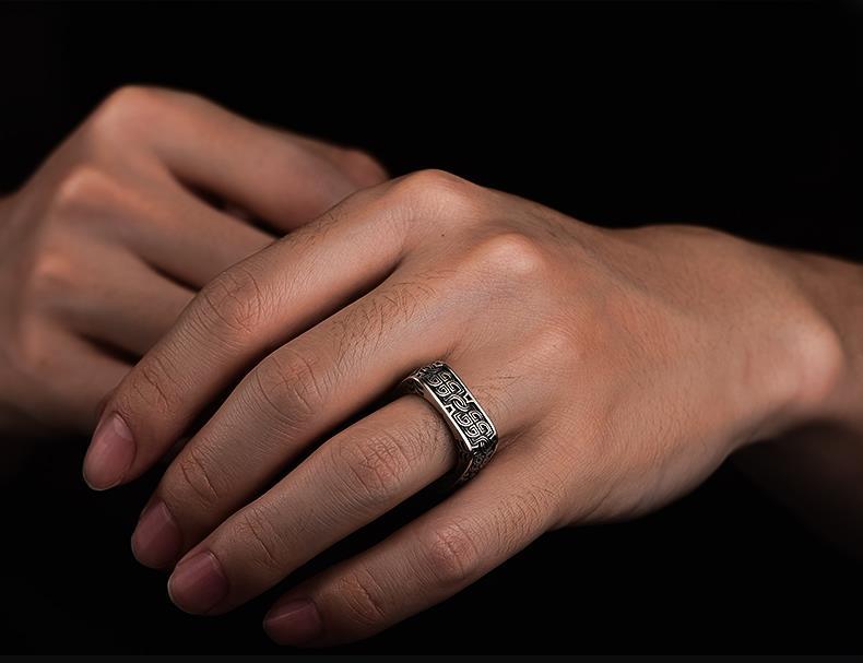 博皓定制925银戒指男复古方圆盘古男士个性霸气指环饰品权力的游戏