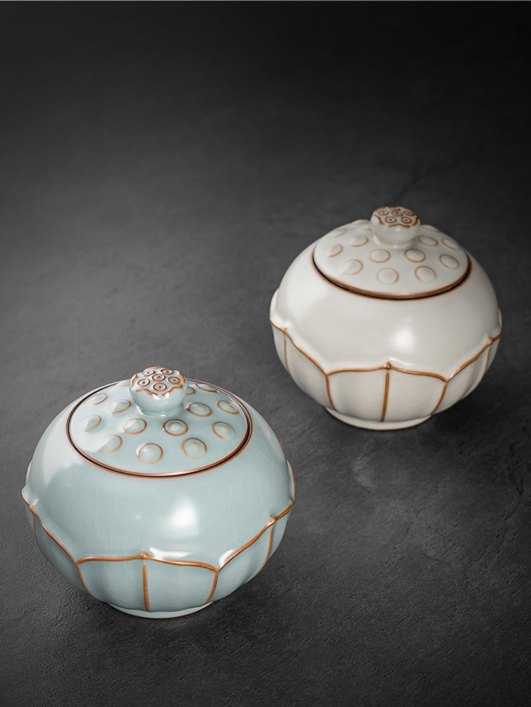 陶瓷罐邱卫国汝窑莲心茶叶罐汝瓷开片冰裂纹密封罐陶瓷储茶罐茶仓 豆