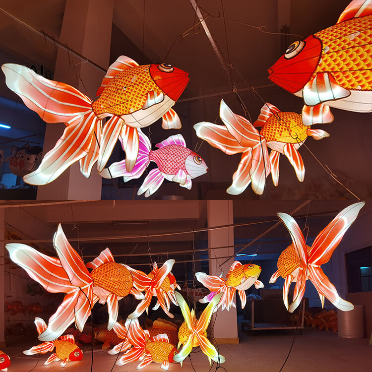 新品传统金鱼灯笼手工鲤鱼花灯现货发光印花鱼造型彩灯元宵节新年春节
