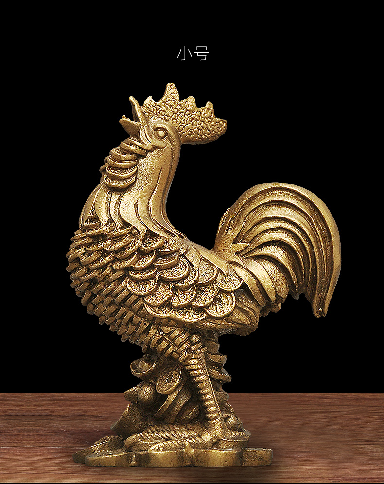 全铜大公鸡摆件鸡金钱鸡吉祥物生肖工艺品客厅玄关办公室摆设 30cm