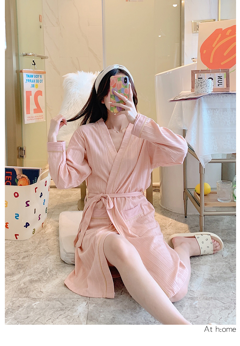 【风海有夏】 睡袍晨袍新娘浴袍女春秋款四季棉长袖伴娘粉浴衣酒家居