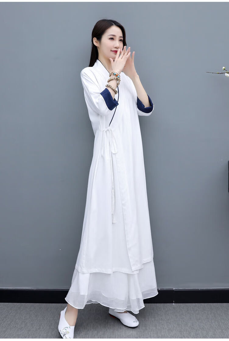 夏天居士服拜佛打坐服改良汉服中国风日常中式交领外套宽松居士禅服茶