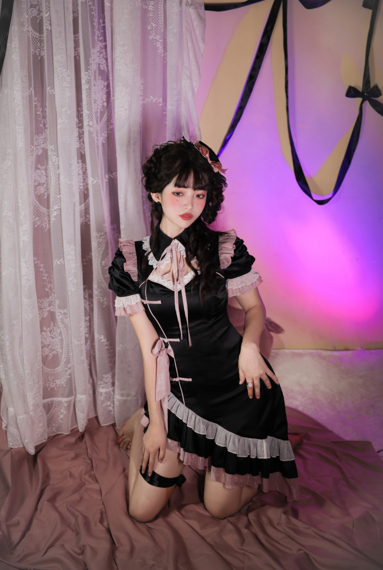现货未知星辰十六夜蔷薇短袖少女lolita甜辣改良旗袍连衣裙夏一版xl