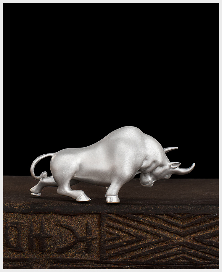 狮子头茶玩牛转乾坤茶宠摆件精品银999财可养创意茶台装饰做旧款80克