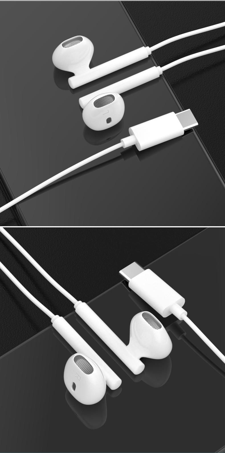 华为耳机type-c版半入耳式有线耳塞插口线typec插接口手机耳机 白色