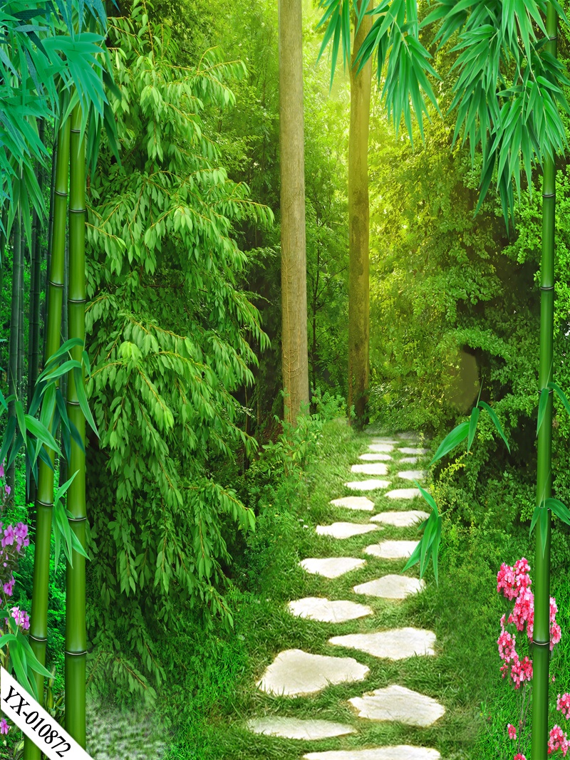 直播背景布3d立体直播间装饰主播竹林山水田园外景快手网红背景墙