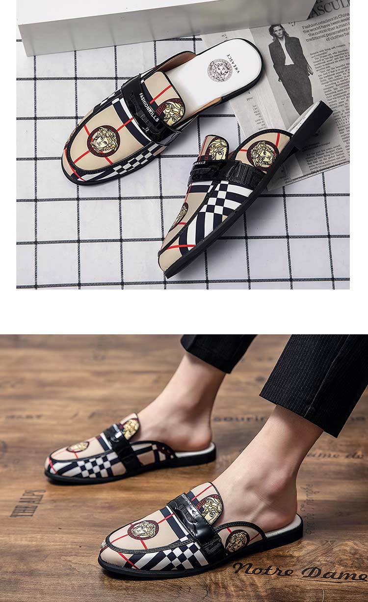 纯门半拖鞋男外穿精神小伙个性包头拖鞋无后跟豆豆鞋半拖懒人鞋男736