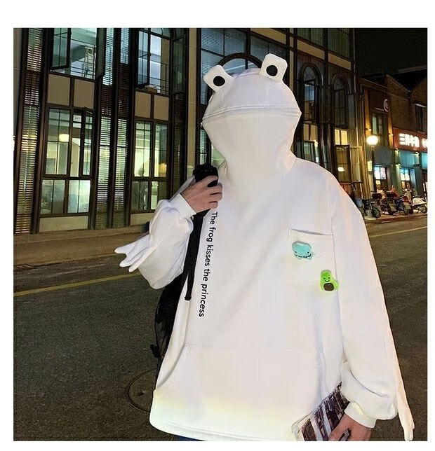 乙狼(yilang)冬季秋季国潮男装联名搞怪卡通青蛙套头卫衣男连帽宽松