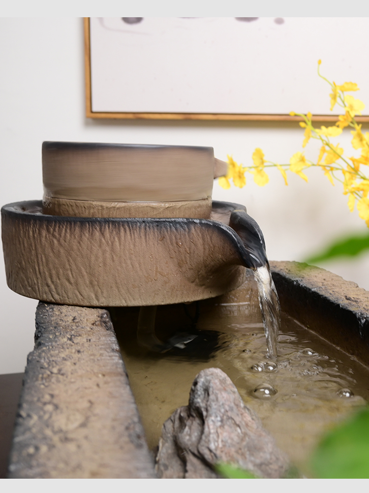 迁山 陶瓷石磨喷泉流水摆件水磨搭配庭院风水轮招财水景装饰品水池