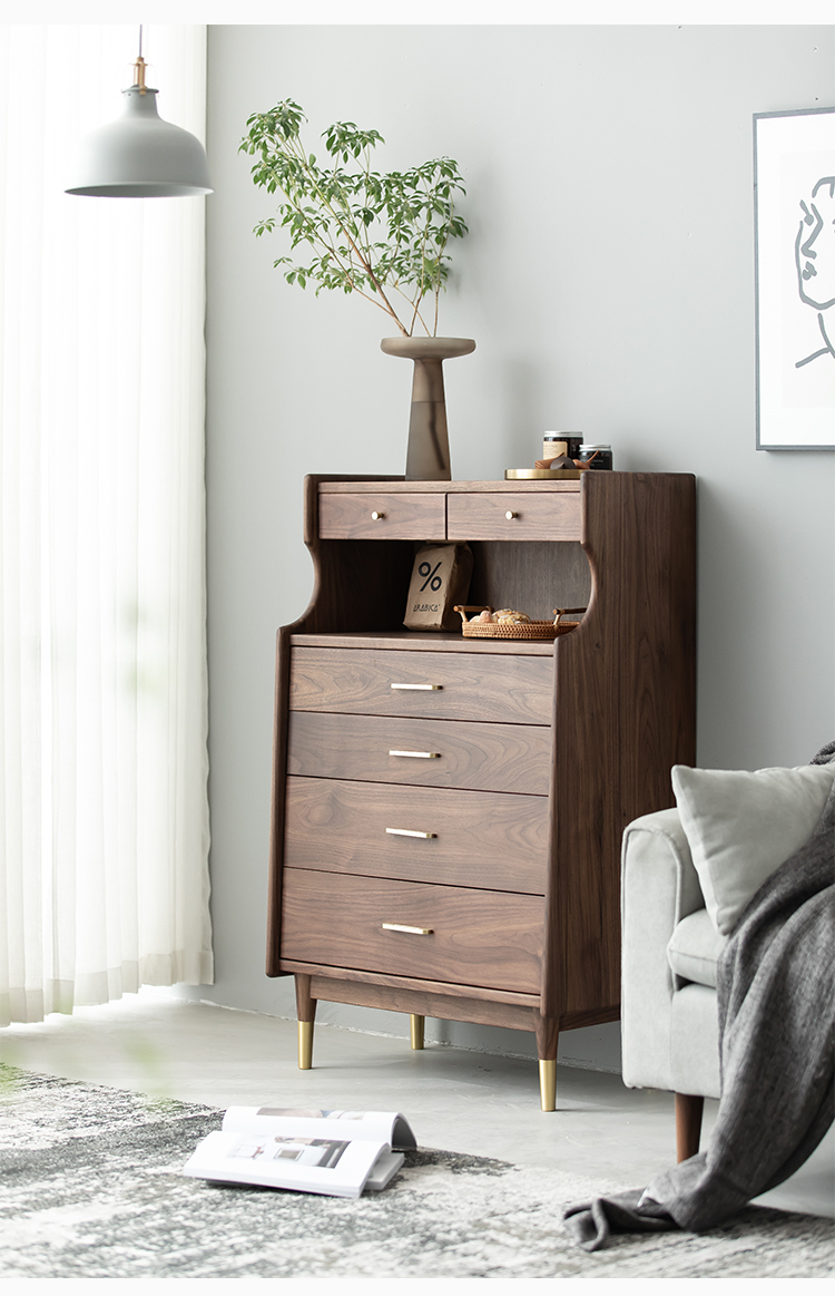 林氏北欧五斗柜黑胡桃实木轻奢网红收纳柜客厅卧室樱桃原木储物抽屉柜