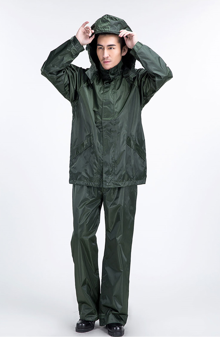 际华意设纯军绿色分体雨衣夏秋雨衣 连体雨衣套装 户外用品便携雨衣